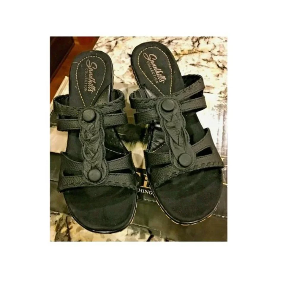 Cabela's Women's Wood Grain Wedge Slide Black 9 M NEW IN BOX